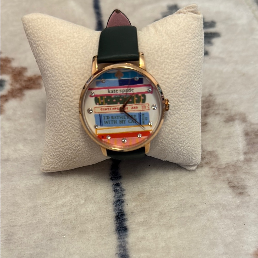 Kate Spade Colorful cat themed watch with books